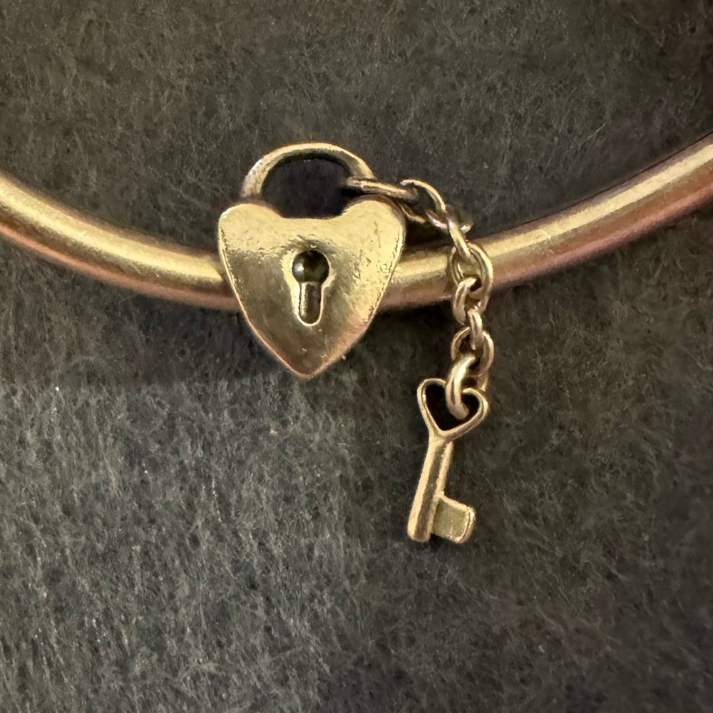 PANDORA 925 Sterling Silver & 14K Yellow Gold Key To My Heart Dangle Bead Charm